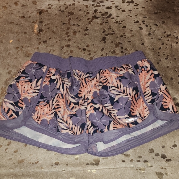 Purple and Pink Athletic Shorts with Tropical Pattern - Picture 1 of 6